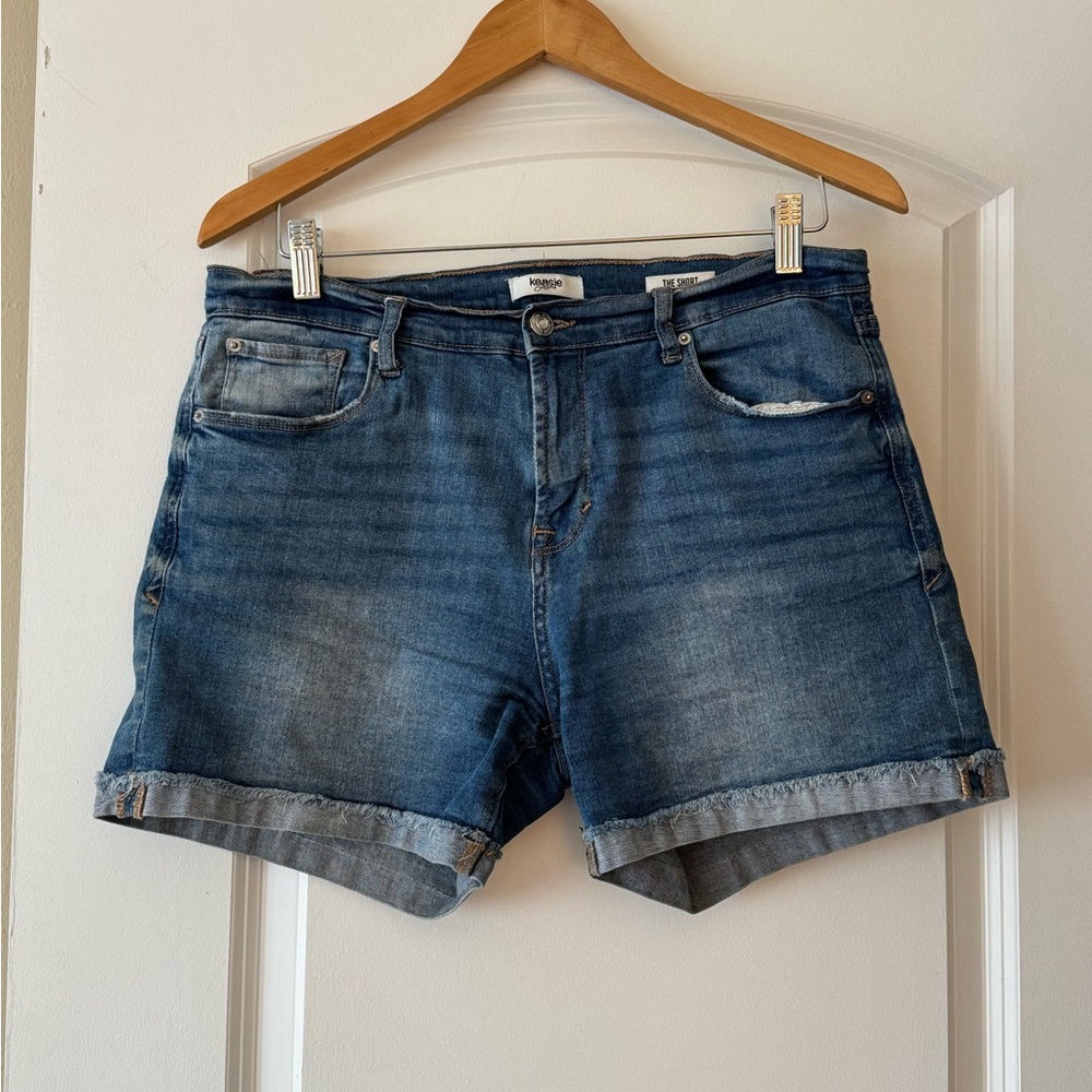 Kensie Blue Jean Shorts with Cuffed Hem